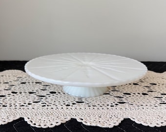 Vintage Milk Glass Low Cake Stand – Unmarked – Anchor Hocking–Style – 10.25" – 1956 Era