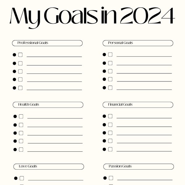 Printable 2024 Goal setting, New Year's Resolutions, Printable New Years Activity, Goodnotes Digital Planner