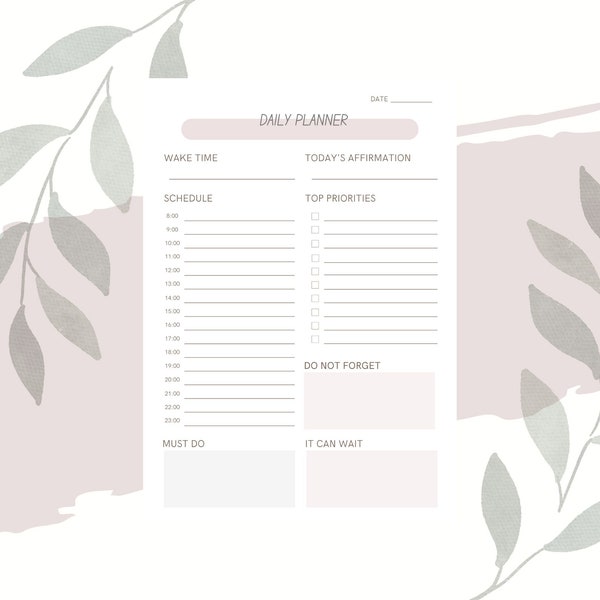 Minimalist Daily Productivity Planner I Work Schedule I Printable I Productivity