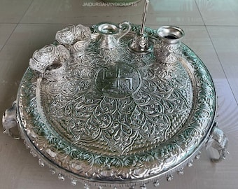 German Silver Elephant Pooja Thali Set, Oxidized Engraved Silver Pooja Thali Set, Thali, Temple Decor, Free Express Delivery, Pooja Items