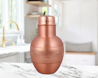 Copper Jar Water Bottle | 100% Pure Copper Water Bottle | Water Bottle Tumbler with Cap | 1Ltr Bottle | Hammered style Bottles | Gifts