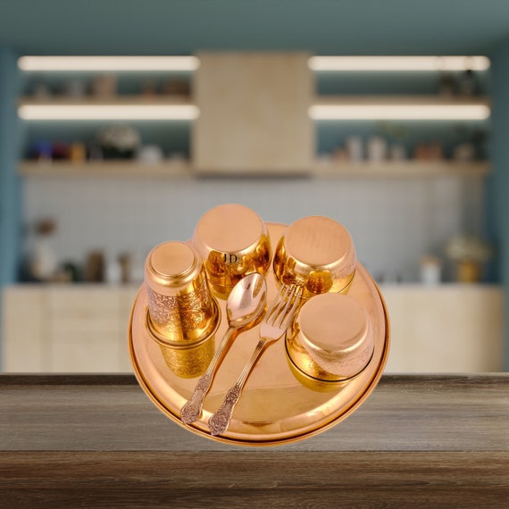 Pure Brass Thali Set Brass Dinnerware Set Dinner Set Engraved