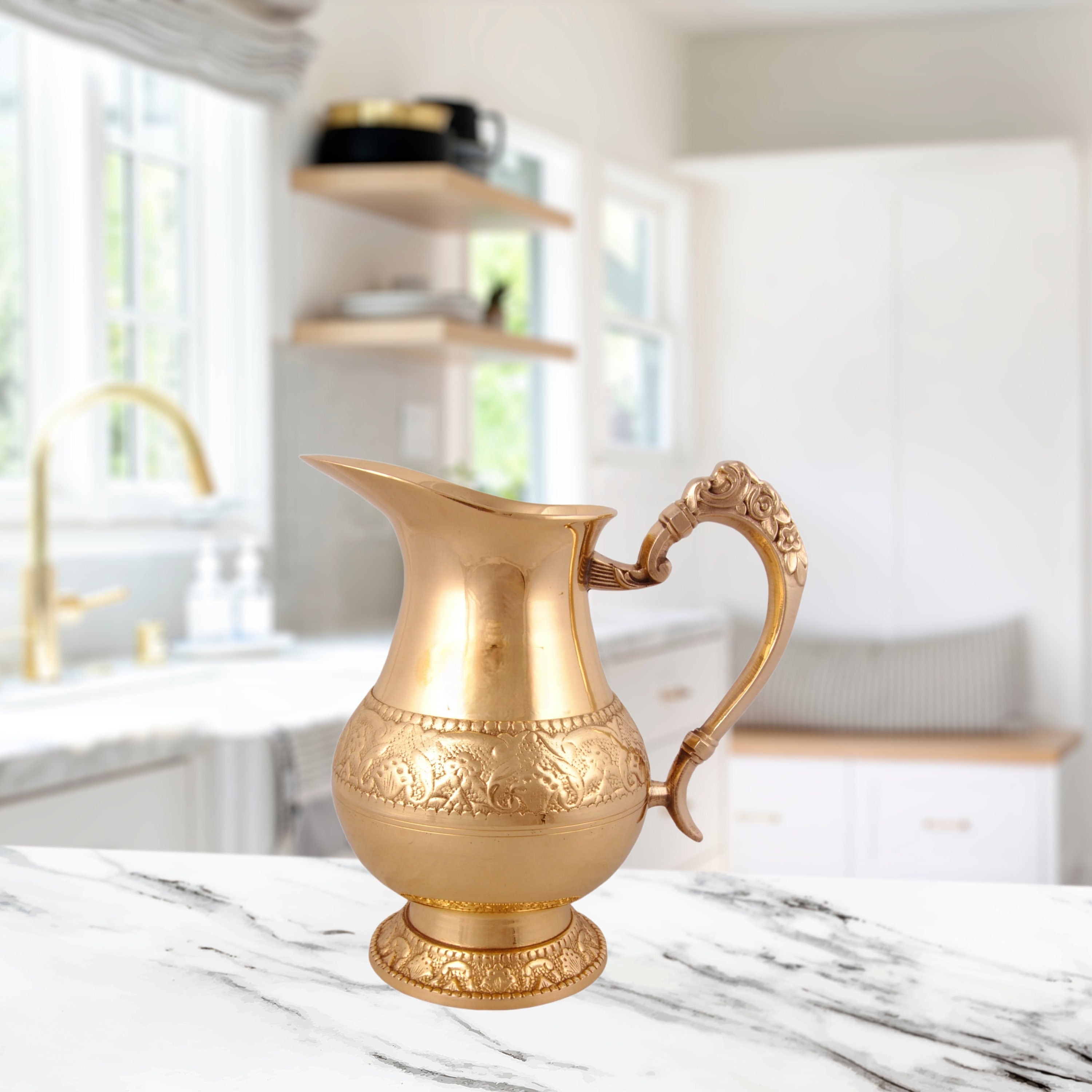 Pure Brass Jug Pitcher Engraved Design | Leak Proof | Brass Shahi
