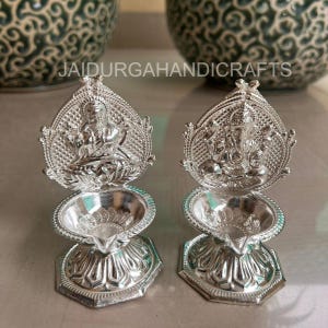 Veel van 100 Duits zilver Laxmi Ganesh Deepam, puur zilver, huwelijksgunst, bulkgeschenken-retourcadeau-religieus cadeau, gratis expreslevering