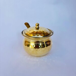 Olla de aceite de latón puro, tarros de cocina, tarro de almacenamiento, olla de ghee con cuchara, regalo de decoración de cocina, entrega exprés