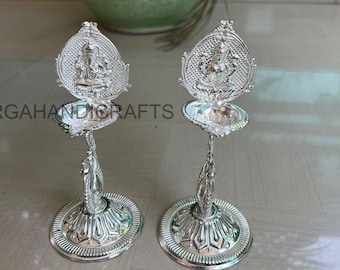 Deepam de Laxmi Ganesh en plata alemana, recuerdo de boda, regalo religioso al por mayor, regalos de plata pura