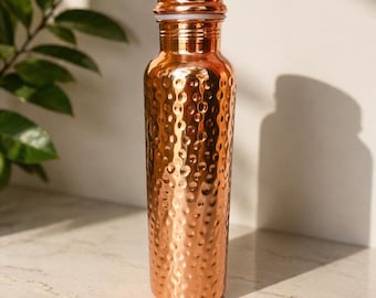100% Pure Hammered Copper Water Bottle – Ayurvedic Detox Drinkware with Screw Lid Eco Friendly Drinking Bottle