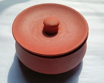 Tontopf zum Kochen mit Deckel | Kadai | Ton Dahi Handi Topf | Topf mit Deckel | Unglasierter Koch- & Serviertopf |1000ML | Expressversand