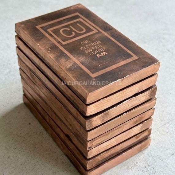 Solid Copper Bar|  99.9% Pure Fine Copper Ingot Set | 29cu Raw Biscuit | Hand-Poured Bars
