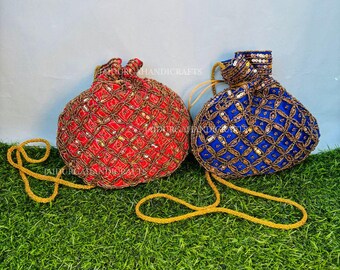Embroidered Silk Potli Bags, Indian Wedding Favor, Bridal Clutch, Party Bulk Gifting