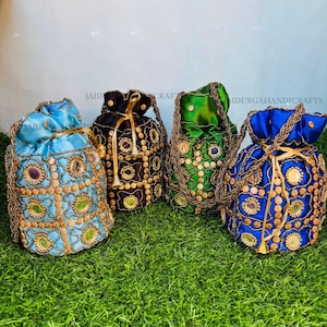 Embroidered Silk Potli Bag - Indian Handmade Party Favor, Wedding Return Gift, Bulk Gifting
