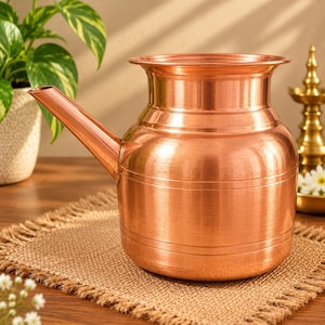 Handgjord kopparvattenlota | Traditionell indisk kopparvattenkanna | Ayurvedisk köksutrustning | Traditionell kopparkärl i present