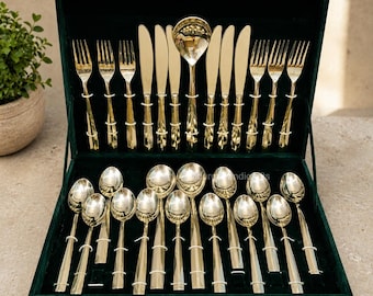 Pure Kansa Cutlery Set, 27 Piece Bronze Dinnerware, Handmade Ayurvedic Luxury Dining Gift, Wedding Tableware, kitchen decor