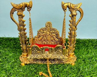 Oxidized Gold Plated Laddu Gopal JI Jhula | Krishna Jhula Swing For Puja | Home Decor | Krishna Idol Gift | Temple Room Decoration | Gifts