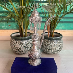 Vintage German Silver Hookah Set, Hand Engraved Hookah Set, Luxury Gift for Him, Hookah Set, Handmade Narghile, Pipe, Free Express Delivery