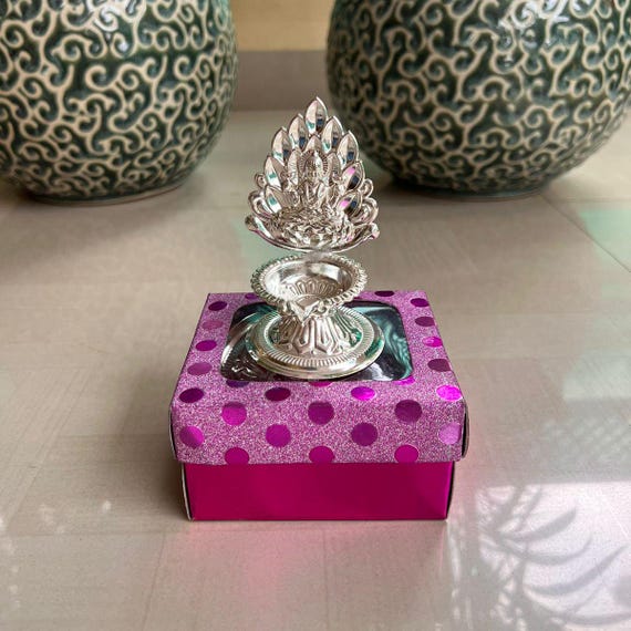 German Silver Laxmi Deepam, Wedding Favor, Bulk Religious Gift, Indian Return Gift, Diwali Decor