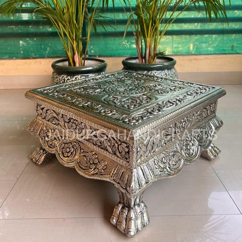Handmade Oxidized Finish Chowki