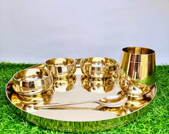 16 Inch Maharaja Thali Set, Bronze Dinner Thali Set, Kansa Dinner