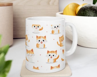 Cute Kitty Ceramic Mug 11oz, Perfect Gift mug for a cat lover. Cat mug, cute mug, orange cat, cat gift, cat lover gift