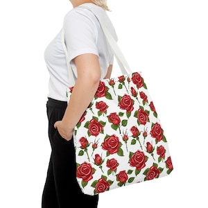 Elegant Rose Pattern Tote Bag - Floral Chic Shoulder Bag for Stylish Women!