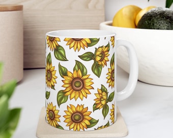 Sunflower Coffee Mug | Painted Floral Ceramic Cup | Yellow Flower Tea Mug | Gift for Garden Lovers