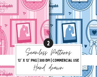 Romance Book Seamless Pattern Pack: Pink and Blue digital scrapbook paper