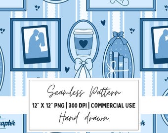 Blue Romance Book Seamless Pattern PNG (Digital File) | Bookish repeat file for commercial use