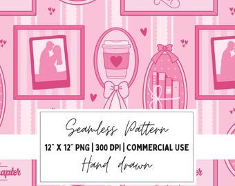 Pink Romance Book Seamless Pattern PNG (Digital File) | Bookish repeat file for commercial use