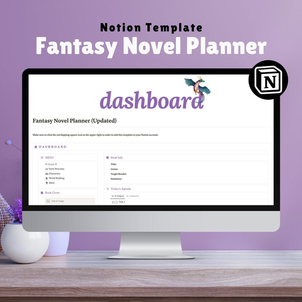 Plantilla de noción de planificador de novelas de fantasía / Organizador de escritura digital + Planificador de novelas para escritores y autores