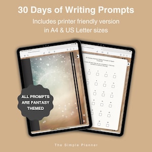 Mensajes de escritura de fantasía de 30 días digitales e imprimibles para escritores y autores, A4 y tamaño carta de EE. UU., Escritura creativa, Ejercicios de escritura
