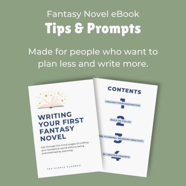 Writing your First Novel eBook | 50 Writing Prompts for Fantasy Writers + Authors | Fantasy Novel Tips | Author + Novelist + Writer Resource