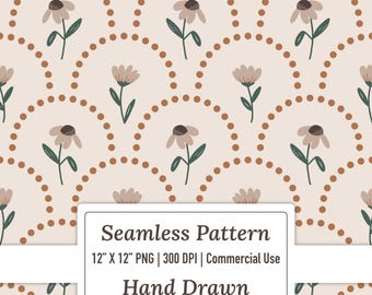 Boho Floral Seamless Pattern, Digital Scrapbook Paper, Earthy Design