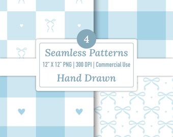 Blue Coquette Bow Seamless Pattern, Digital Patterned Paper