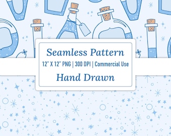 Blue Potion Seamless Patterns, Digital Patterned Papers, Scrapbook Papers