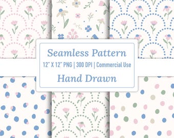 Coquette Floral Seamless Pattern, Digital Scrapbook Paper Pack, Girly Digital Papers