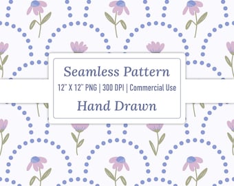Whimsical Floral Seamless Pattern, Digital Scrapbook Paper, Girly Digital Papers