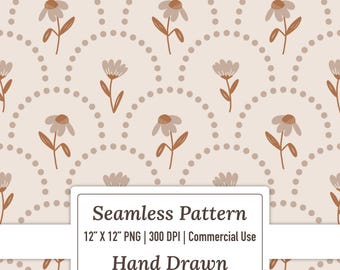 Boho Floral Seamless Pattern, Digital Scrapbook Paper, Earth Tone Fabric
