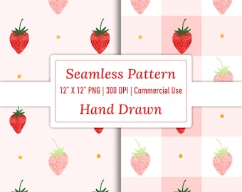 Watercolor Strawberry Seamless Pattern, Digital Scrapbook Paper, Summer Digital Papers