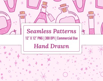 Love Potion Seamless Patterns, Magical Digital Patterned Paper, Scrapbook Papers