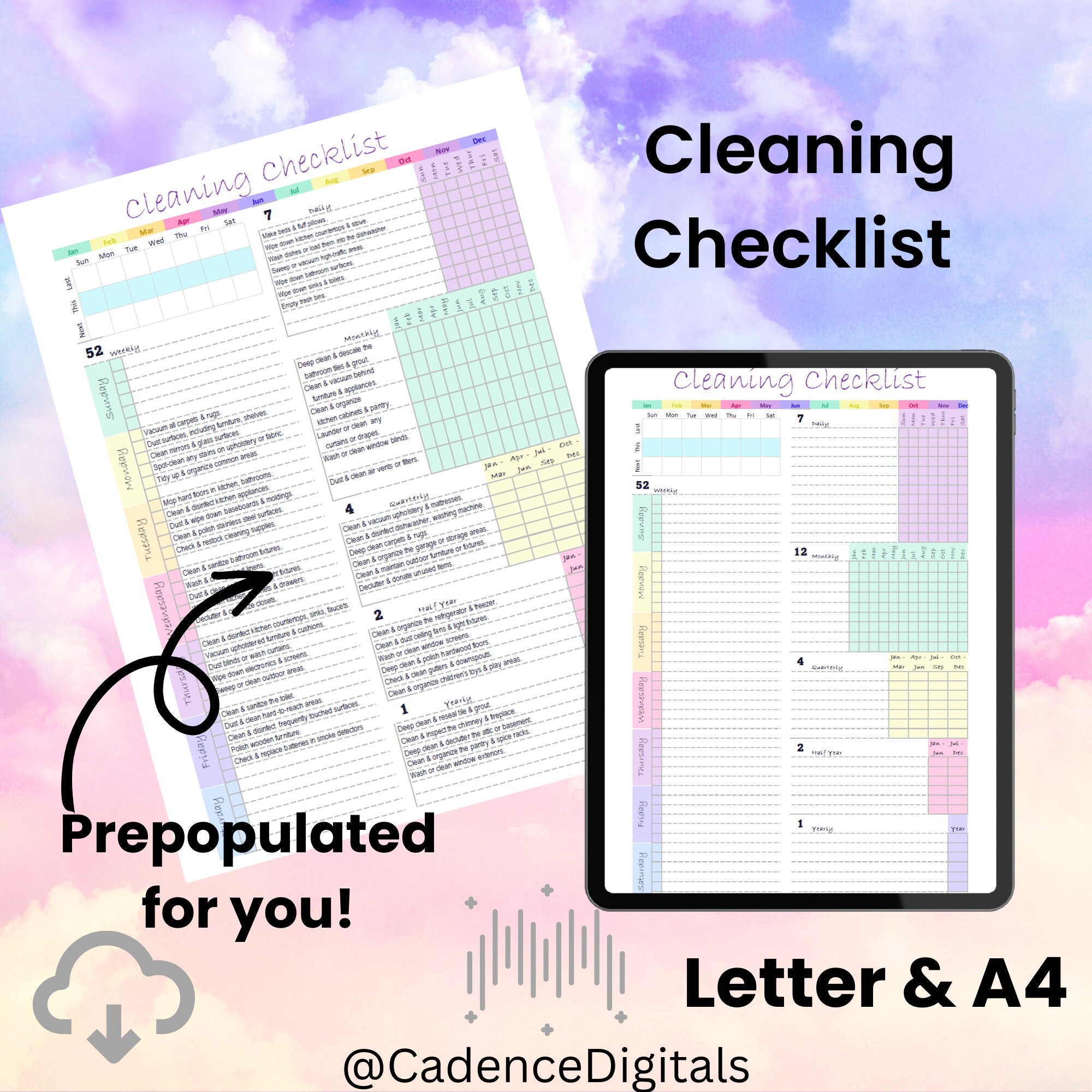 Cleaning Checklist, Daily Tracker, Monthly Cleaning, Quarterly Home ...