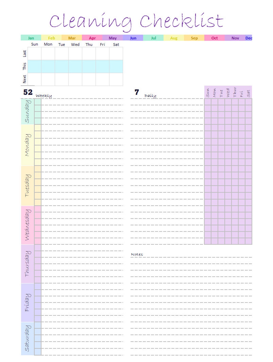 Cleaning Checklist, Daily Tracker, Monthly Cleaning, Quarterly Home ...