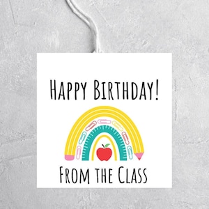 Bleistift-Regenbogen-alles Gute zum Geburtstaggeschenkanhänger aus der Klasse oder leer für Studenten