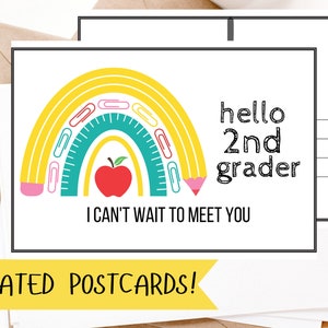 Carte postale arc-en-ciel pour la rentrée des classes pour les élèves de 2e année