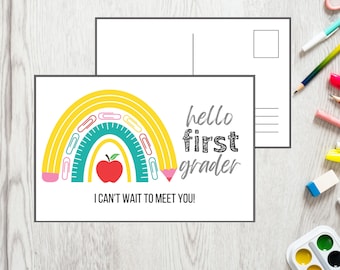 Welcome Back to School Printable Rainbow 4 Postcard - 1st Grade