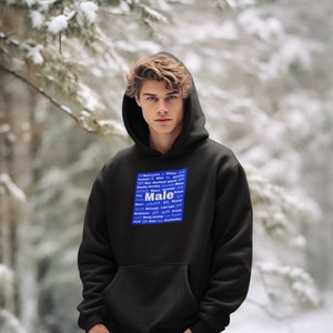 Men&#39;s &quot;Male&quot; Hoodie - Empowering Male Fashion - Trendy Chic Men&#39;s Hooded Sweatshirt - Stylish Male Spirit Apparel - Strong - Fearless