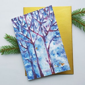 Winter forest greeting card. Watercolor Christmas card with envelope. Holiday card. Original painting.