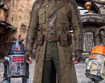 Wasteland Survival Coat Costume Men Post Apocalyptic Tactical Long Coat, Cosplay Halloween Outfit, Distressed Canvas Faux Leather