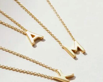 Stilvolle zierliche Anfangsanhänger-Halskette- Zierliche Gold-Anfangshalskette-925 Sterlingsilber 18k vergoldet-Halskette für Frauen-personalisiert