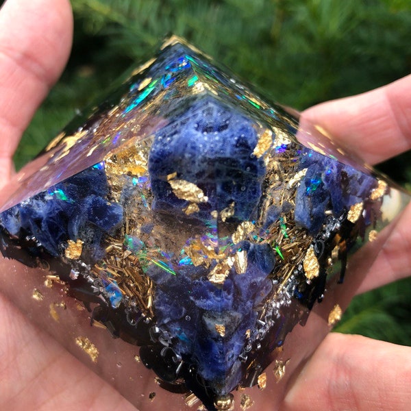 Orgonite Pyramid Sodalite Clear Quartz Tourmaline Tensor Ring