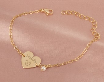 Nom gravé personnalisé avec bracelet coeur pour filles, bijoux pour enfants pour filles, bracelet petite fille personnalisé, bracelet bébé fille personnalisé